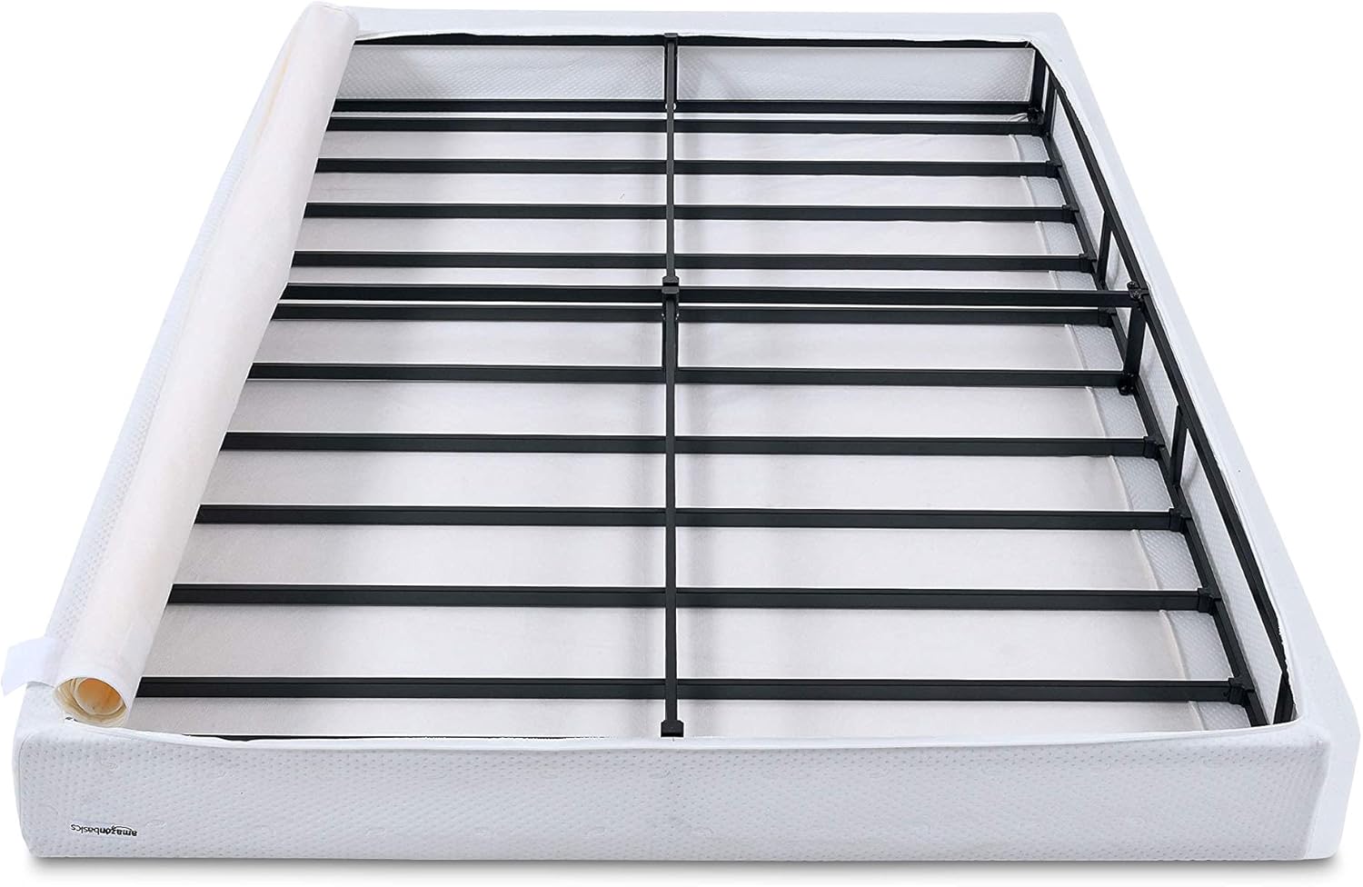 Amazon Basics Smart Box Spring Bed Base, 5-Inch Low Profile Height Mattress Foundation, Sturdy Durable Steel Support, Tool-Free Easy Assembly, Queen, 79" x 59.5" x 5", White