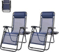 Zero Gravity Chair Set of 2, Adjustable Folding Reclining Lounge Chairs with Mesh Back, Adjustable Pillows & Cup Holder Trays, Outdoor Patio Lawn Chairs for Pool, Beach & Camping, Blue