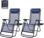 Zero Gravity Chair Set of 2, Adjustable Folding Reclining Lounge Chairs with Mesh Back, Adjustable Pillows & Cup Holder Trays, Outdoor Patio Lawn Chairs for Pool, Beach & Camping, Blue
