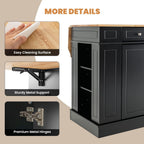 SILKYDRY Kitchen Island with Storage and Drop Leaf, Storage Cabinet with Rubber Wood Top, 2 Drawers, Adjustable Shelves, Spice Racks, Coffee Bar Table for Dining Room, Living Room (Black)