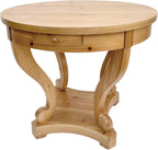Curved Legs Farmhouse Style Round Dining Table with Storage Drawers - Natural Wood Finish, Multi-Functional End Table/Coffee Table for Small Spaces, Kitchen, Living Room, or Dinerette