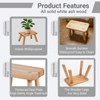 100% Wooden Step Stool for Adults - Waterproof Small Step Stool for Bathroom, Anti-Slip & 350lbs Capacity, Wooden Plant Stand & Shoe Changing Bench (Wheat)
