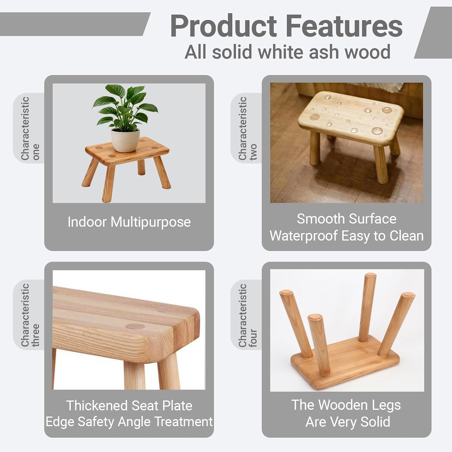 100% Wooden Step Stool for Adults - Waterproof Small Step Stool for Bathroom, Anti-Slip & 350lbs Capacity, Wooden Plant Stand & Shoe Changing Bench (Wheat)
