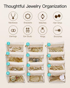 VLANDO Travel Jewelry Case,Jewelry Box with 12 Velvet Jewelry Pouch Jewelry Travel Organizer for Women Girl Jewelry Case Necklace Rings Earrings Bags Wedding Gifts (White)