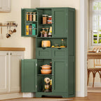 TEENFON Kitchen Pantry Cabinet with Adjustable Shelf, Tall Storage Cabinet with 2 Drawers & 4 Door Shelves, Food Pantry Cabinets, for Kitchen, Dining Room, Living Room, Green