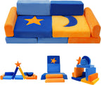 11Pcs Modular Kids Play Couch, Indoor Child Sectional Sofa for Toddlers over 1 year old, Kids Couch for Playroom Living Room, Convertible Foam Climbing Blocks Sofa for Boys and Girls, Stars and Moon