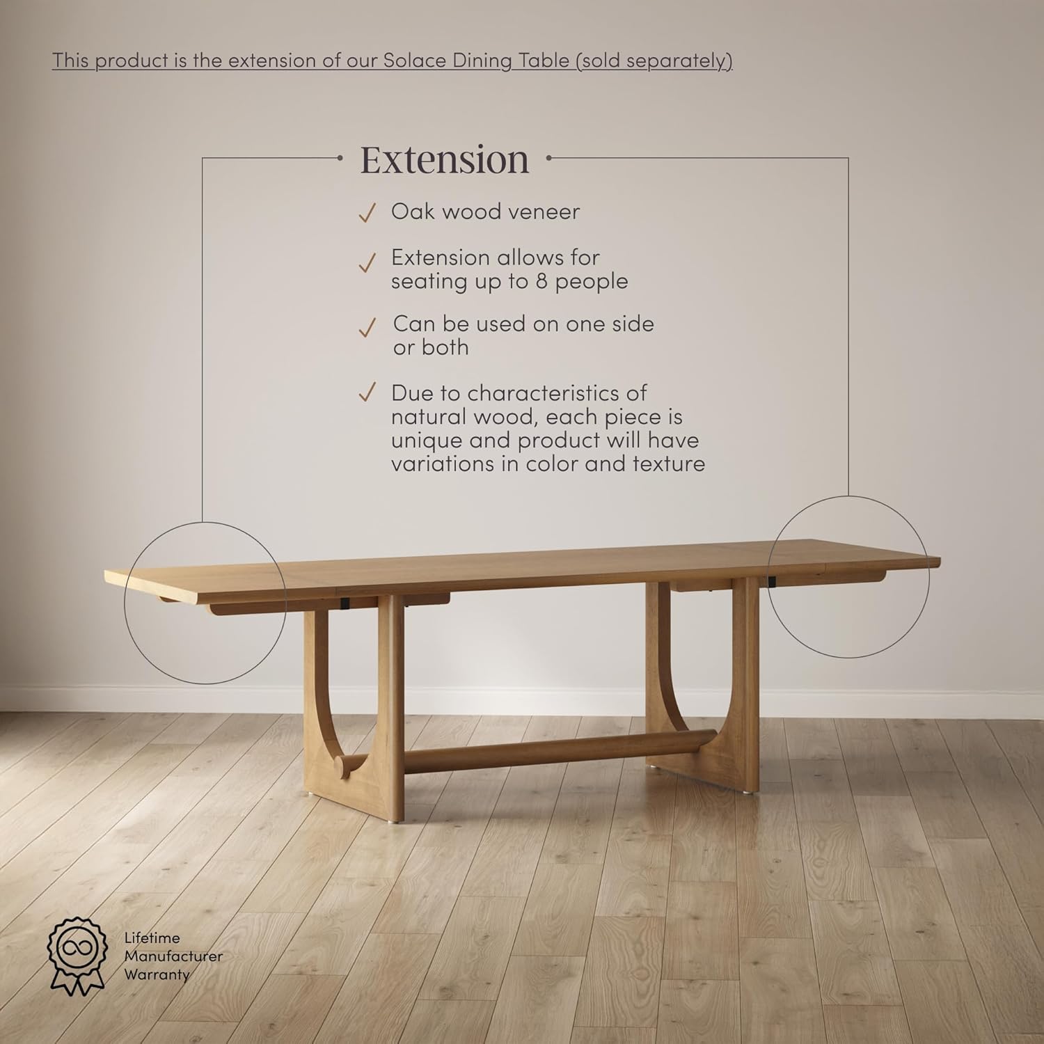 Nathan James Solace Mid Century Modern Extendable Dining Table, Solid Wood Dining Room Table with Leaf Extension, 8-Seater Dining Table Light Brown