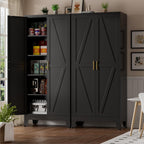 Metal Kitchen Pantry Cabinet,71" Black Farmhouse Storage Cabinet with 2 Vintage Barn Doors and 4 Adjustable Shelves, Rustic Freestanding Cupboard for Kitchen,Home Office Living Room,Dining Room