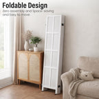 4 Panel Room Divider Folding Privacy Screen, 66.92″ Tall Solid Paulownia Wood Room Partition with 360° Hinges, Freestanding Wall Divider for Room Separation, Home, Bedroom, Office (White)