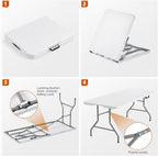 Folding Table 6FT 350 LBS Heavy Duty Foldable Table with 18% Thicker HDPE Waterproof Top, Portable Fold in Half with Handle, Reinforced Steel Frame for Indoor Outdoor Party Events