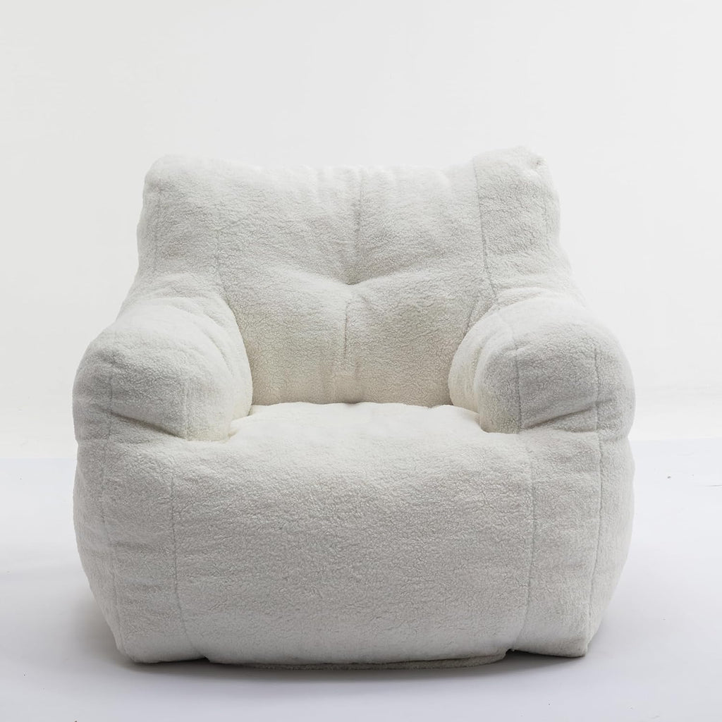Hommoo Bean Bag Chair Large Bean Bag Chair for Adults with Armrest Comfy Bean Bag Sofa with Foam Filling Fluffy Lazy Chair Soft Teddy Fabric Tufted Bean Bag for Dorm Bedroom Gaming White