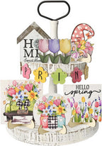 Smile Spring Wooden Decor Flower Floral Farmhouse Table Tray Home Kitchen, Spring Indoor Decoration