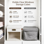 Ultra Thick Fabric Storage Cubes with Lids & Windows, 11-Inch Foldable Closet Storage Bins with 3 Handles, Home Decorative Boxes for Bedroom, Living Room, Dorm, Office (Beige & White)