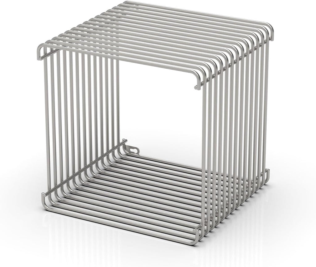 Silver Square Side Table 13.8in Cube, Retro Metal End Table with 331lb Heavy-Duty Iron Frame | Open Storage Shelf Nightstand for Living Room Bedroom, Wall or Floor Mount