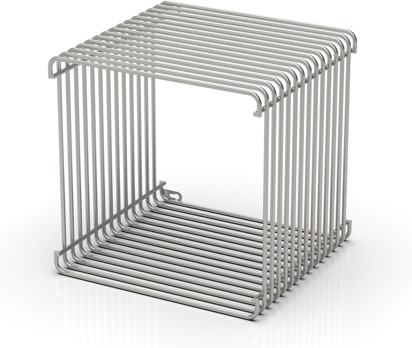 Silver Square Side Table 13.8in Cube, Retro Metal End Table with 331lb Heavy-Duty Iron Frame | Open Storage Shelf Nightstand for Living Room Bedroom, Wall or Floor Mount