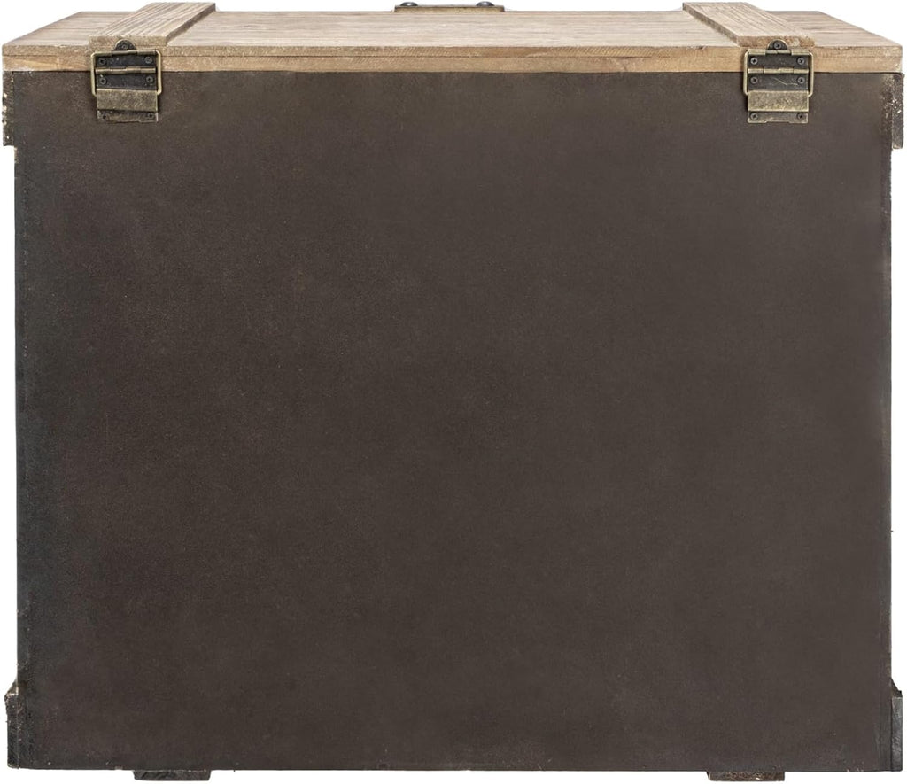Household Essentials Antiqued Decorative Trunk, Large, Chinese Fir Panel and MDF, Smooth Backing and Metal Hinge Accent, Flat Top and Stay-Open Lid