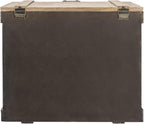 Household Essentials Antiqued Decorative Trunk, Large, Chinese Fir Panel and MDF, Smooth Backing and Metal Hinge Accent, Flat Top and Stay-Open Lid