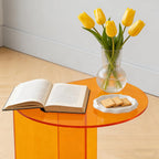 Acrylic Side Table, Modern Semicircle Clear End Table for Living Room Bedroom Small Coffee Table with Stable Base, Minimalist Nightstand for Small Spaces,Orange
