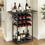 HOOBRO 5-Tier Wine Rack with Glass Holder, Wine Storage Freestanding Floor, Versatile Corner Liquor Cabinet, Alcohol Bottle Display Shelf for Home Bar, Kitchen, Living Room, Black BB68JJ01