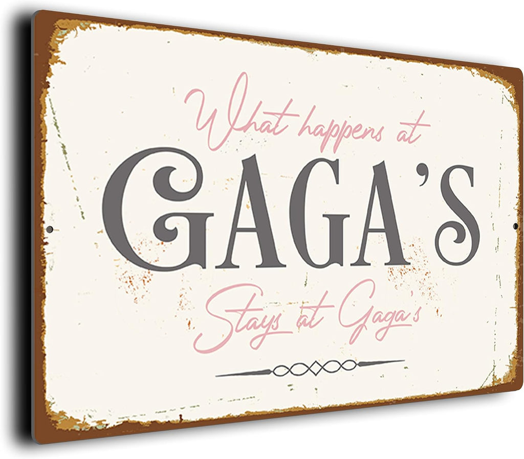 Gaga’s House Rules Sign – “What Happens Here Stays Here” – Vintage Wall Plaque – Durable Aluminium Composite – UV-Protected Fade-Resistant Print – Gift for Gaga