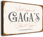 Gaga’s House Rules Sign – “What Happens Here Stays Here” – Vintage Wall Plaque – Durable Aluminium Composite – UV-Protected Fade-Resistant Print – Gift for Gaga