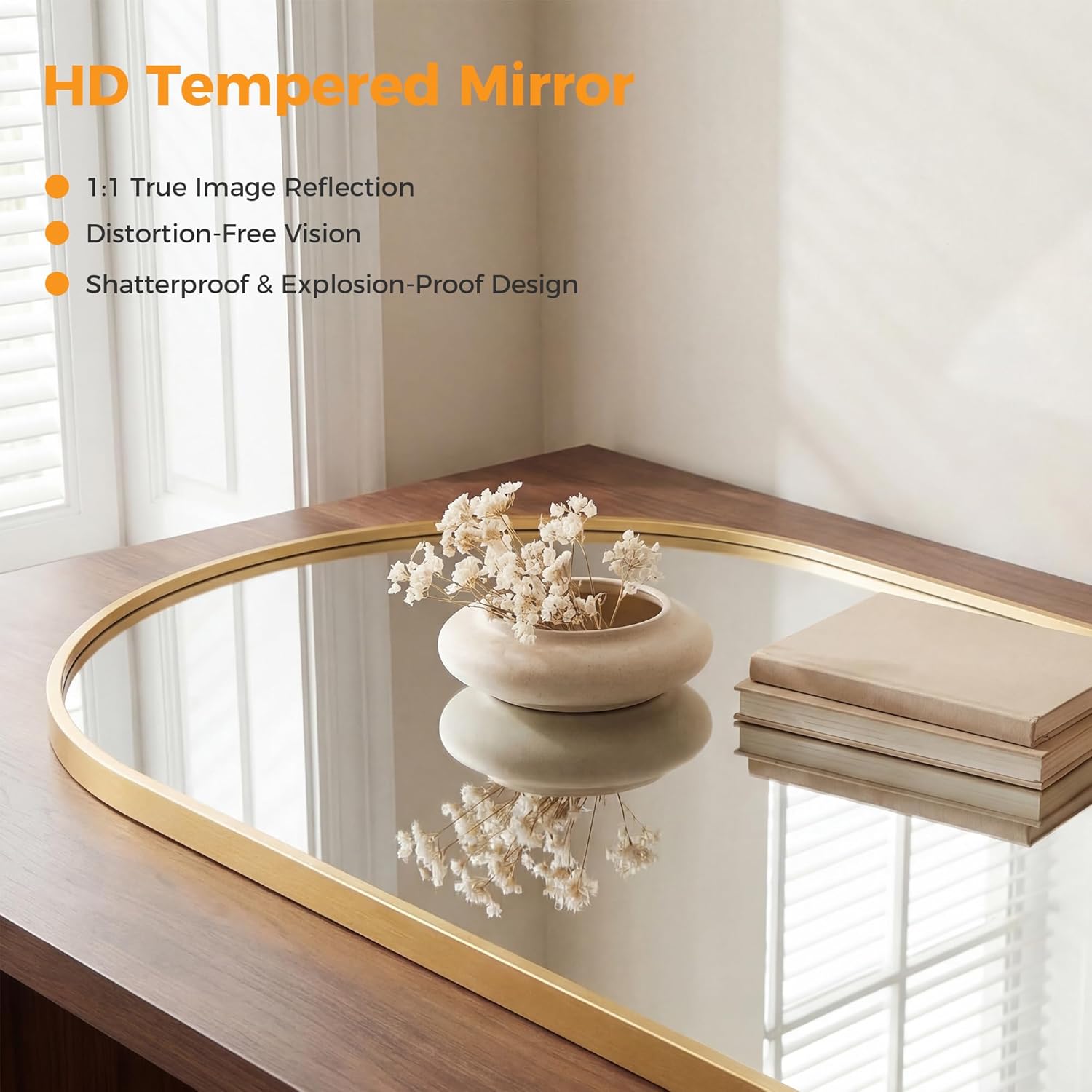 NEWBULIG 22"x30" Arched Wall Mirror, Bathroom Mirrors for Over Sink, Vanity Mirror with Tempered Glass & Anti-Rust Metal Frame, Entryway, Living Room, Bedroom, Gold