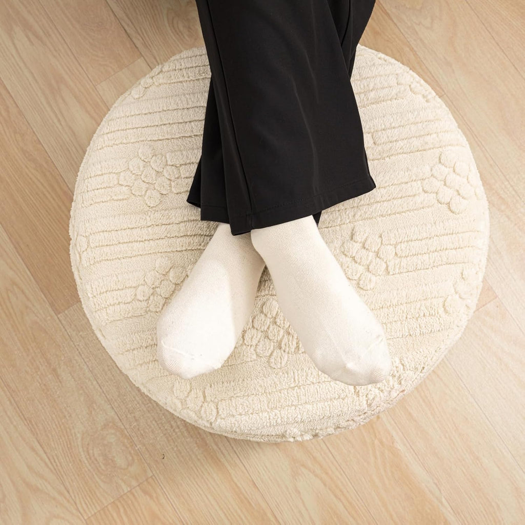 Asuprui Pouf Ottoman Foot Rest – Plush Round All-in-one Foam Stool for Cozy Lounging, Floor Pouf & Chic Decor (Linen)