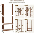 Taitiy Coat Rack Solid Wood Stand Storage 2 Shelves 4 Hooks Entryway | Hallway bedroom living room office, durable wood construction, freestanding design, coats hats bags storage