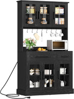 YITAHOME 2-Pack Kitchen Pantry Storage Cabinet Set, 71'' Kitchen Hutch with Outlet & Glass Door & Drawer & Shelves & Hook, Freestanding Microwave Stand Coffee Bar for Home Dining Living Room, Black
