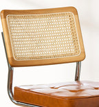 GrandNoor Rattan Dining Chairs Set of 4, Faux Leather Mid Century Modern Dining Room Chairs, Mesh Back Cane Kitchen Chair, Cesca Design Chairs with Metal Chrome Legs, Brown Leather