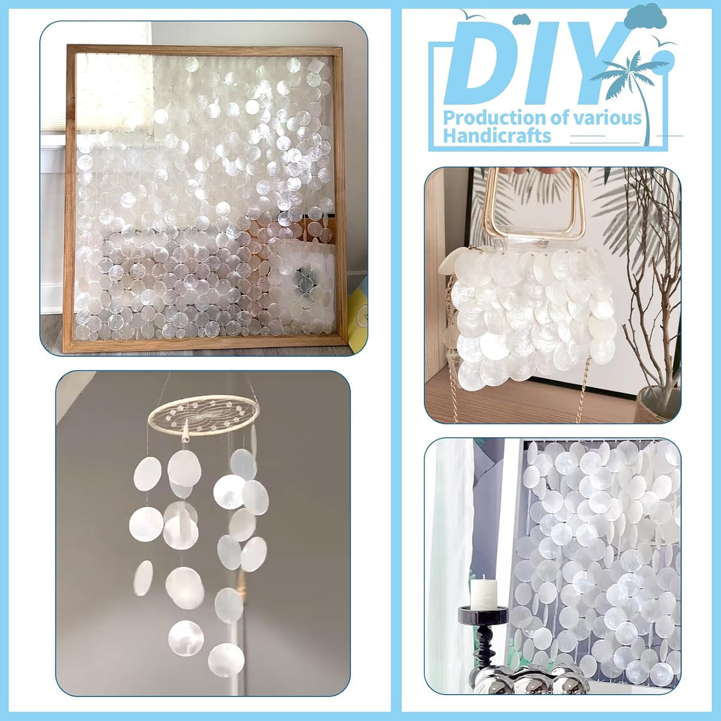 60 PCS Capiz Shells Round Natural Shells, 2 Inch White Round Capiz Shells with 2 Holes for Wind Chimes Curtain Shell Garland DIY Craft Wedding Home Decor