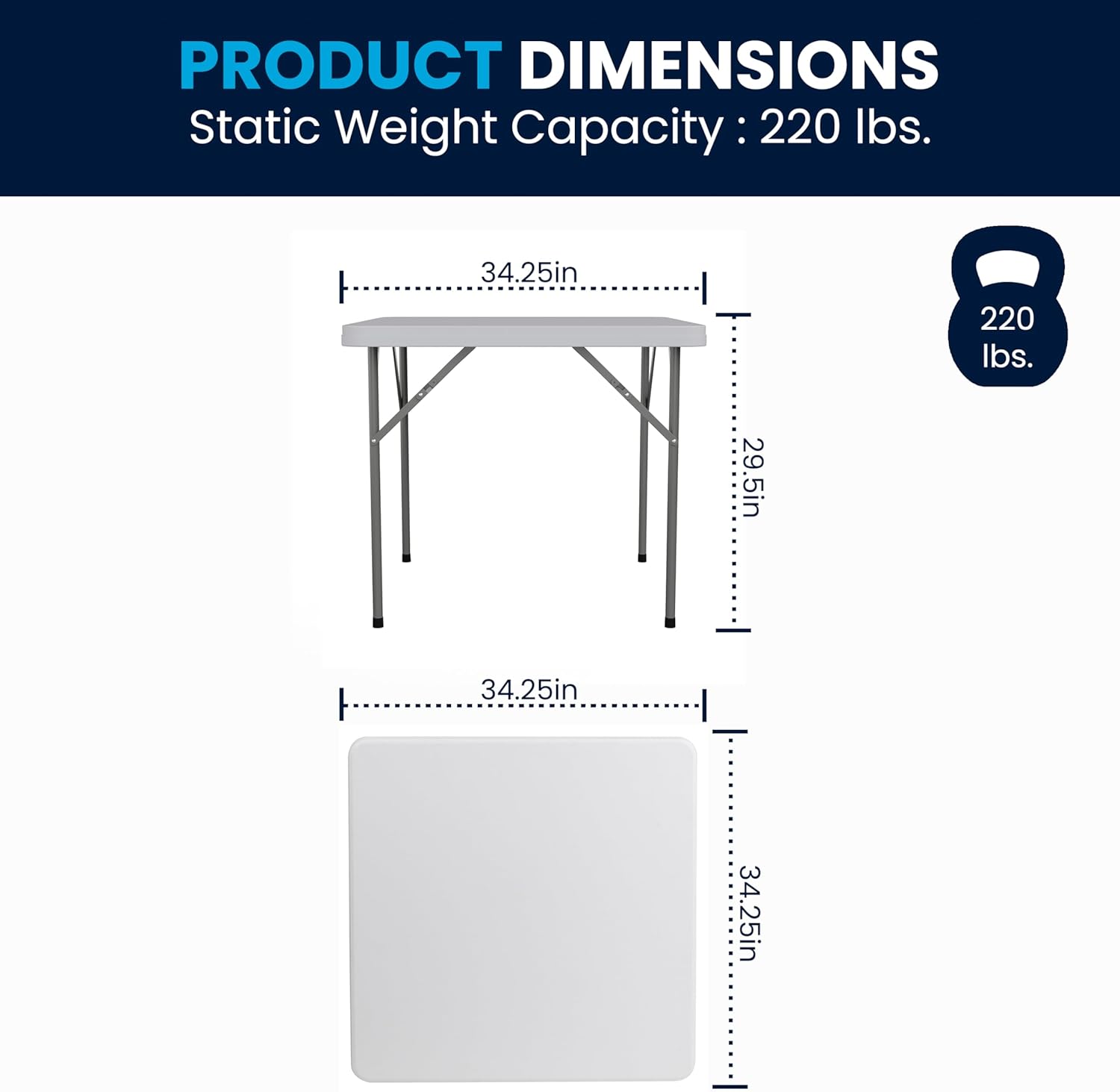 Flash Furniture Elon 2.85' Square All-Occasion Plastic Folding Event Table with Locking Legs, Folding Banquet Table for Indoor/Outdoor Events, White