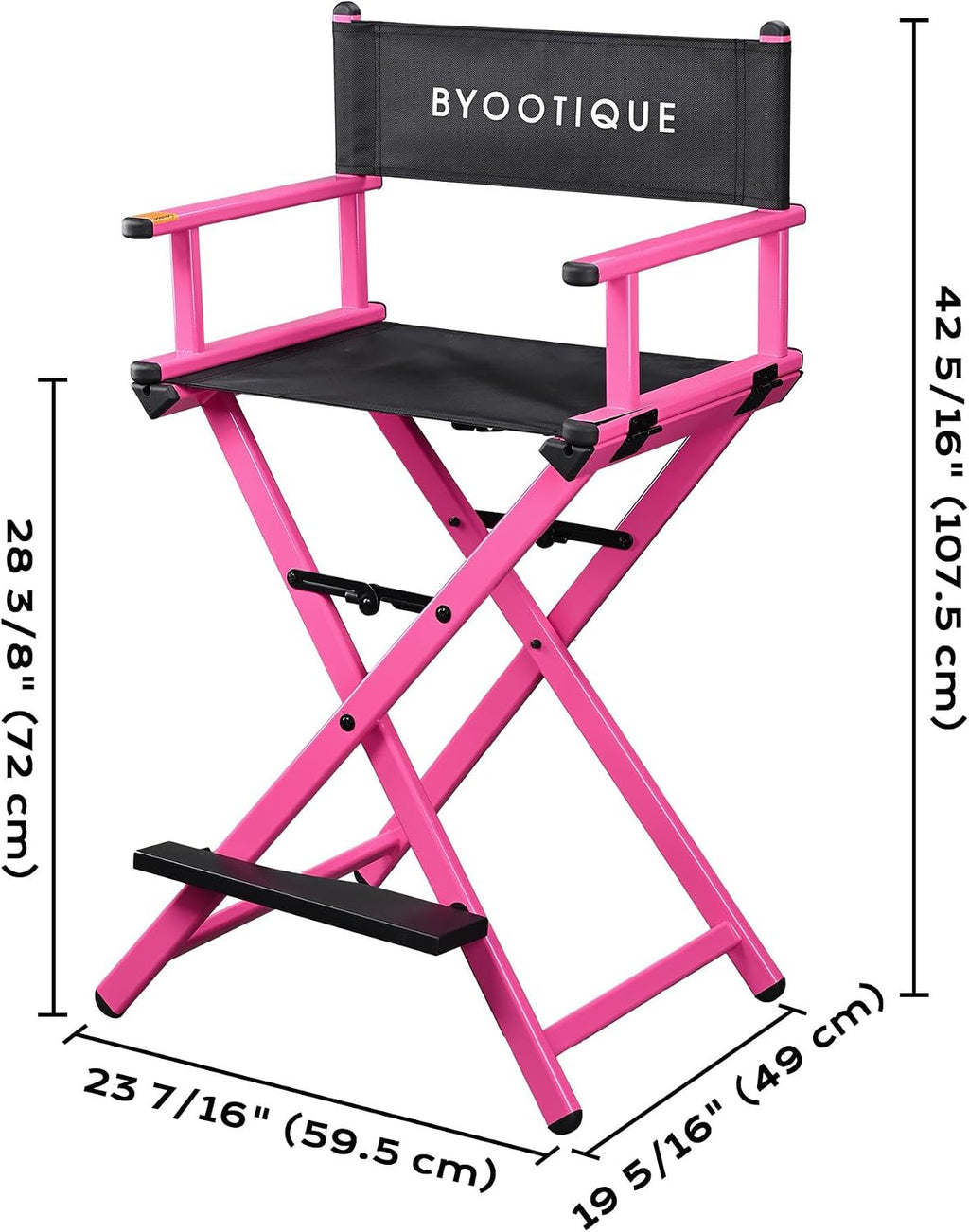 BYOOTIQUE 28" Makeup Artist Stool Chair Folding Director Chair Camping Chair with Comfortable Footrest for Makeup Studio Salon Event Mobile Service,Pink