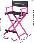 BYOOTIQUE 28" Makeup Artist Stool Chair Folding Director Chair Camping Chair with Comfortable Footrest for Makeup Studio Salon Event Mobile Service,Pink