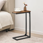 DALEMHOME C Shaped End Table, Couch Table That Slide Under, Small Side Table for Couch, Sofa and Bed, TV Trays Set of 2 for Small Space, Living Room, Bedroom, Bedside, Rustic Brown HKET1003-2BR