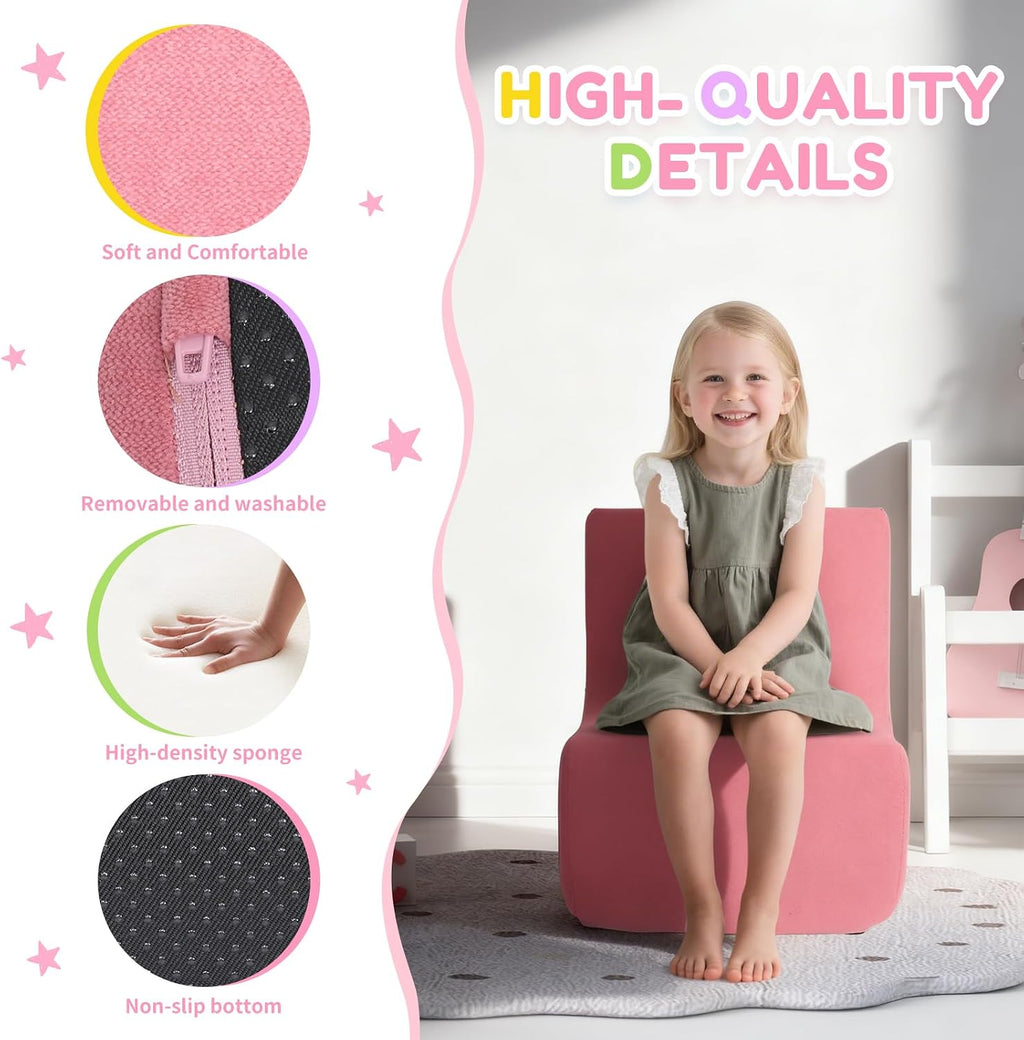 Toddler Chair, Comfy Kids Sofa Chair for Playroom, Supportive Toddler Couch for Girls with Washable Cover, Small Kids Furniture Sofa for Baby Gift (L-Shape-Pink)