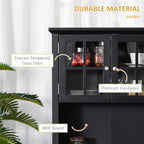 Kitchen Pantry Storage Cabinet with Framed Glass Door Drawer and Microwave Space, Black,for Kitchen