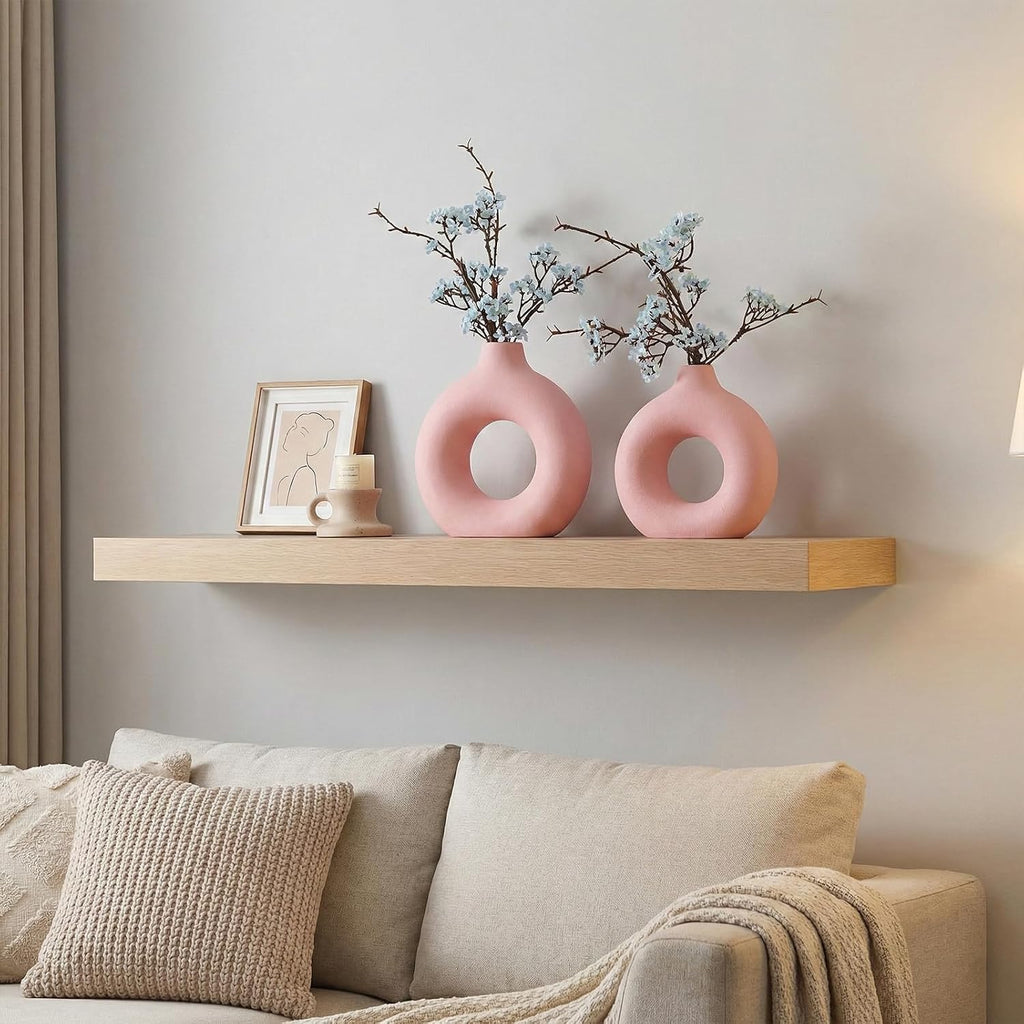 Pink Vase Decor Donut Vase Set of 2 - Circle Hollow Vases, Modern Matte Ceramic Vases for Entryway Living Room Bedroom Dining Table Centerpiece Office Home Decor