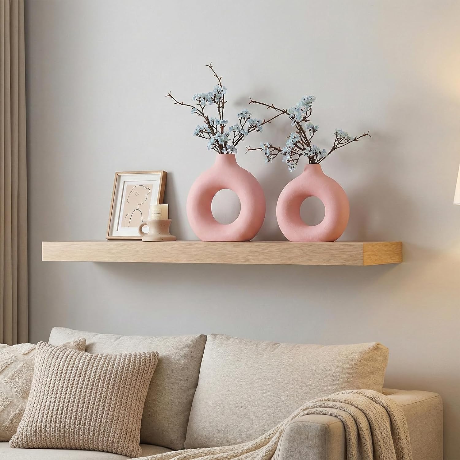 Pink Vase Decor Donut Vase Set of 2 - Circle Hollow Vases, Modern Matte Ceramic Vases for Entryway Living Room Bedroom Dining Table Centerpiece Office Home Decor