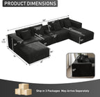 151" U Shaped Cloud Sectional Couch Modular Sofa, Comfy Oversized Boneless Couches for Living Room, Plush Corduroy Sectional Sofa Set with Ottoman Storage Console USB, Olive Dark Gray