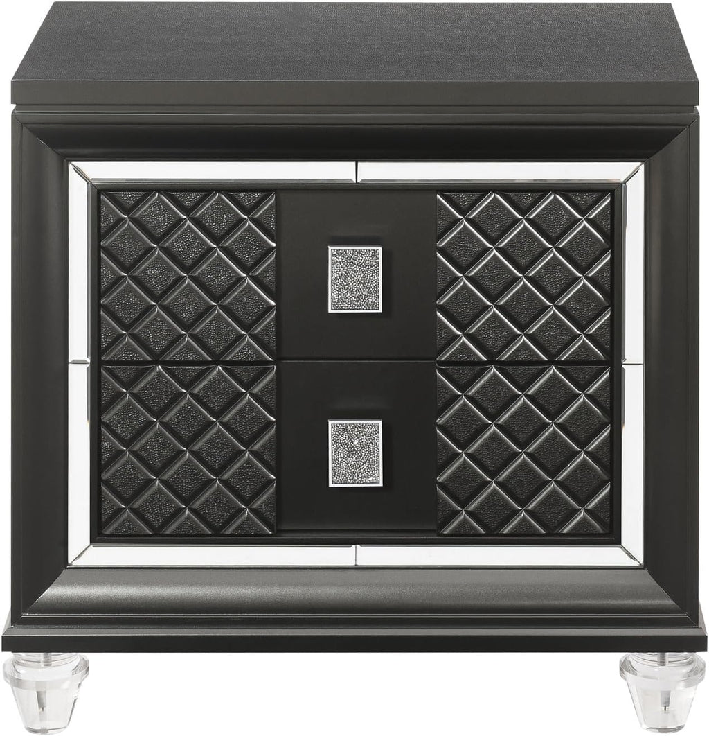Metallic Gray Finish Nightstand, Modern Style 2-Drawer Night Stand,for Small Spaces