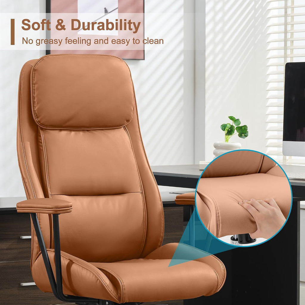 High Back Office Desk Chair,Ergonomic Reclining Office Chair,Modern Swivel Computer Chair,Conference Room Chairs,Brown Leather Chair with Lumbar Support,330lbs (Pure Brown)