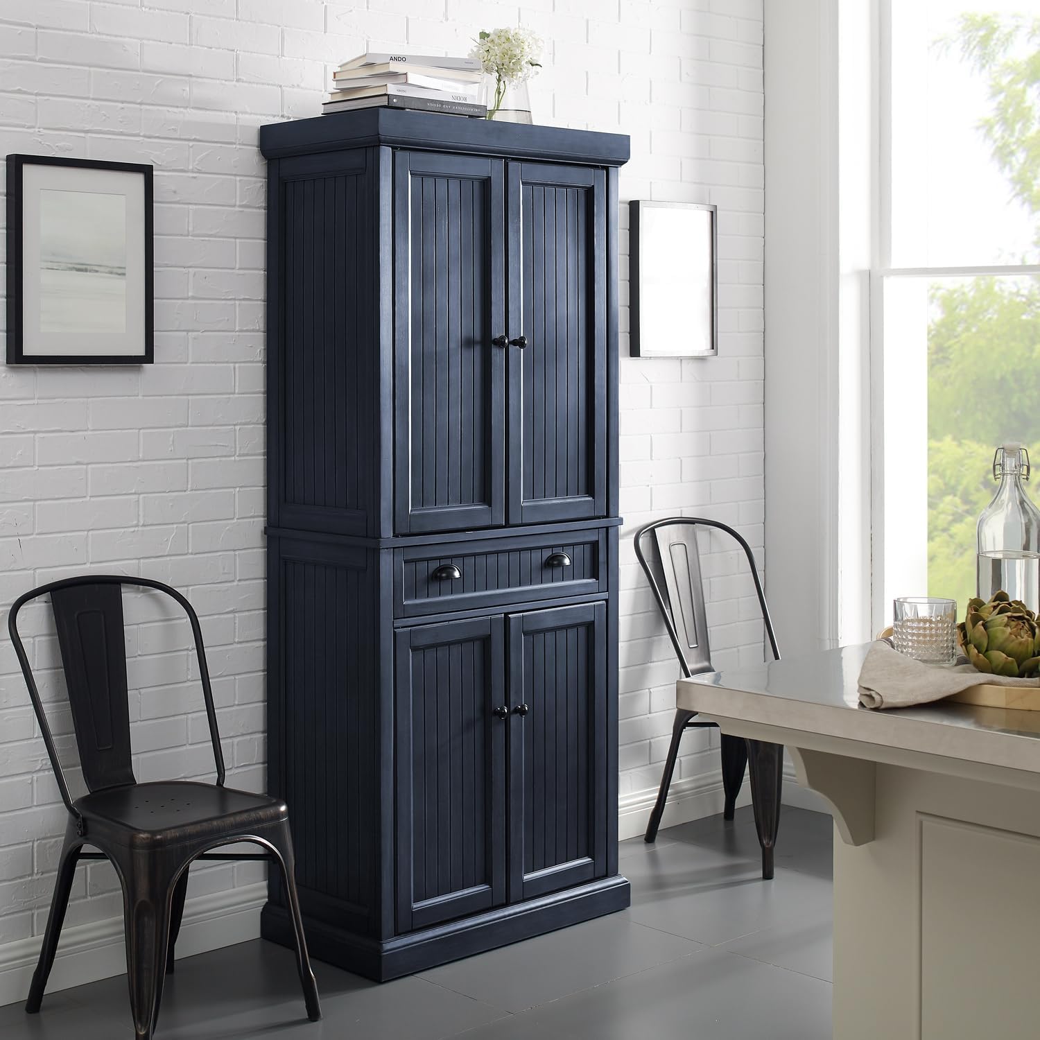 Maykoosh Kitchen Pantry Cabinet - 30" Wide Storage - Distressed Navy - 2 Door