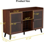 Loomie Wine Bar Cabinet with LED Light, Home Coffee Cabinet with Wine Rack and Glass Holder, Kitchen Buffet Sideboard W Storage Shelf, Freestanding Liquor Cabinet for Living Room, Dining Room (Walnut)