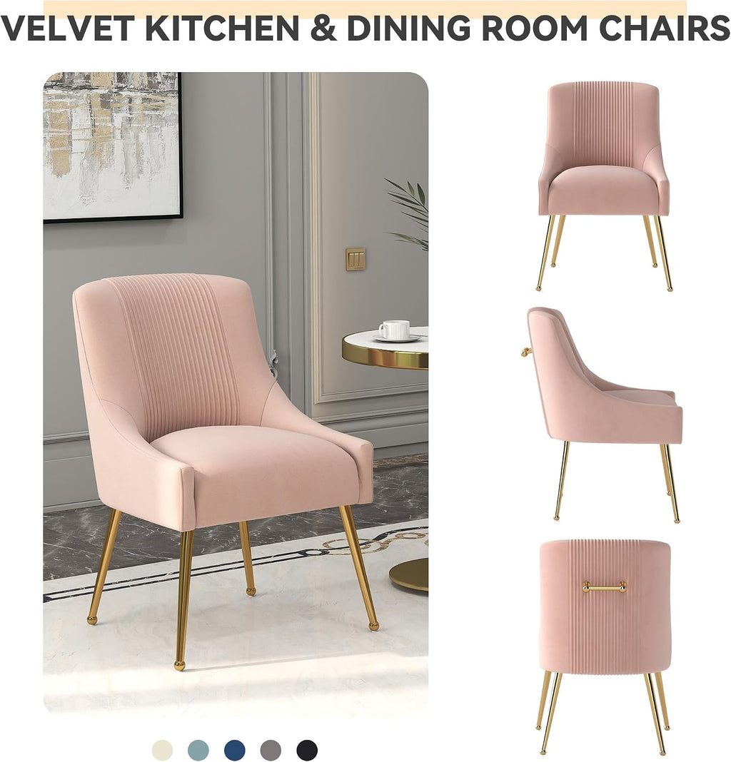 Dining Chairs,Modern Living Room Chairs, Velvet Upholstered Dining Room Chairs with Gold Legs,Tufted Accent Chair Set of 6 for Reception Room Bedroom Study Room(Pink)