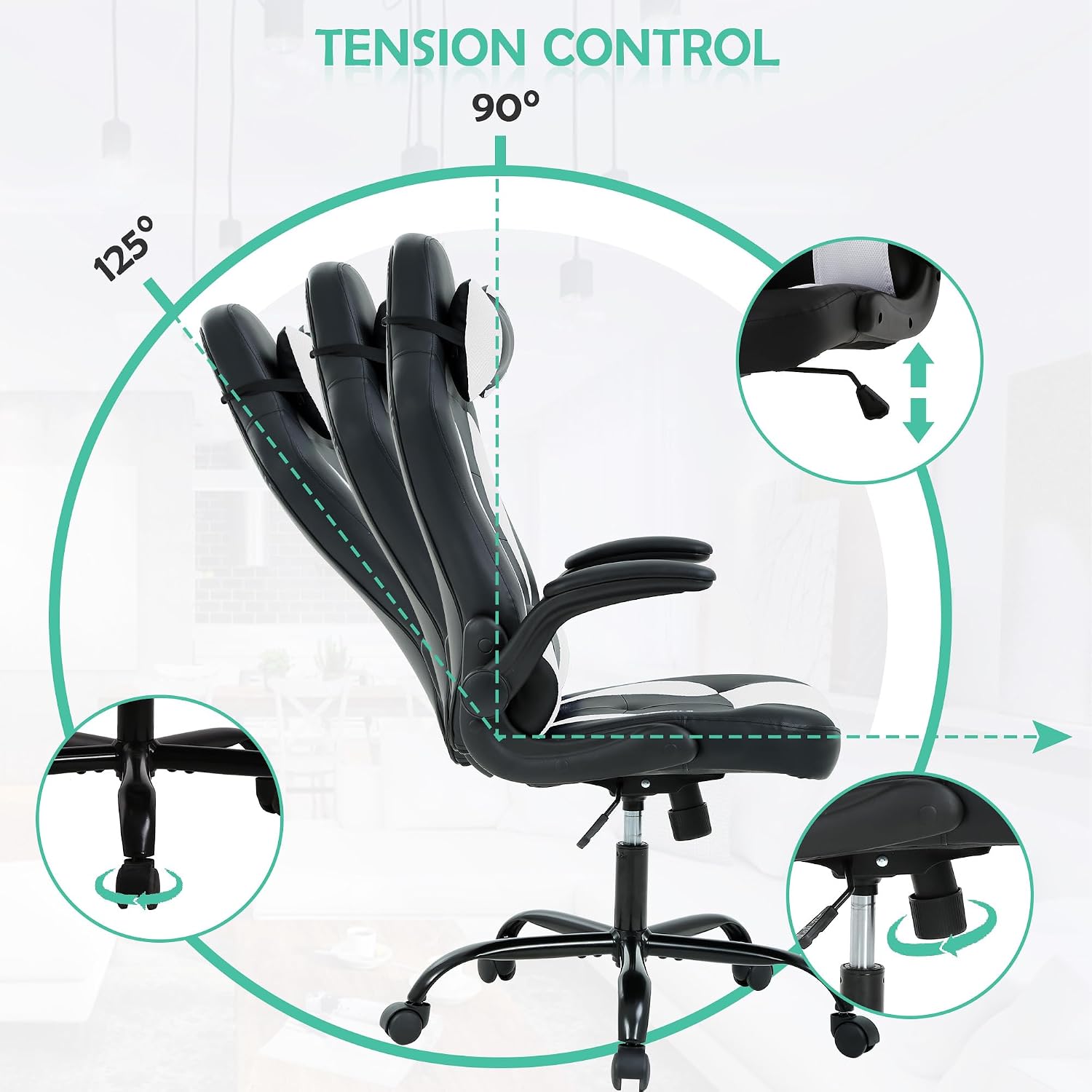 Cheap Video Game Chair, PC Gaming Chair Ergonomic Computer Game Chair with Headrest and Lumbar Support Adjustable Armrest PU Leather High Back Racing Swivel Office Chair for Adults Kids White