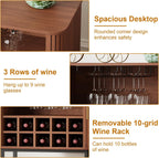 Wine Cabinet with Storage, Liquor Cabinet with Sliding Doors & Open Wine Rack, Fluted Wine Bar Cabinet with Glass Holder, Coffee bar Cabinet for Dining Room, Living Room & Entryway (Brown)