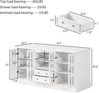 WOODTIME 78.7" W Kitchen Island with 4 Glass Doors, 8 Shelves & 2 Drawers, Farmhouse Kitchen Prep Table Stationery Storage Cabinet with Spacious Countertop & Vintage Handles for Dining Room, White