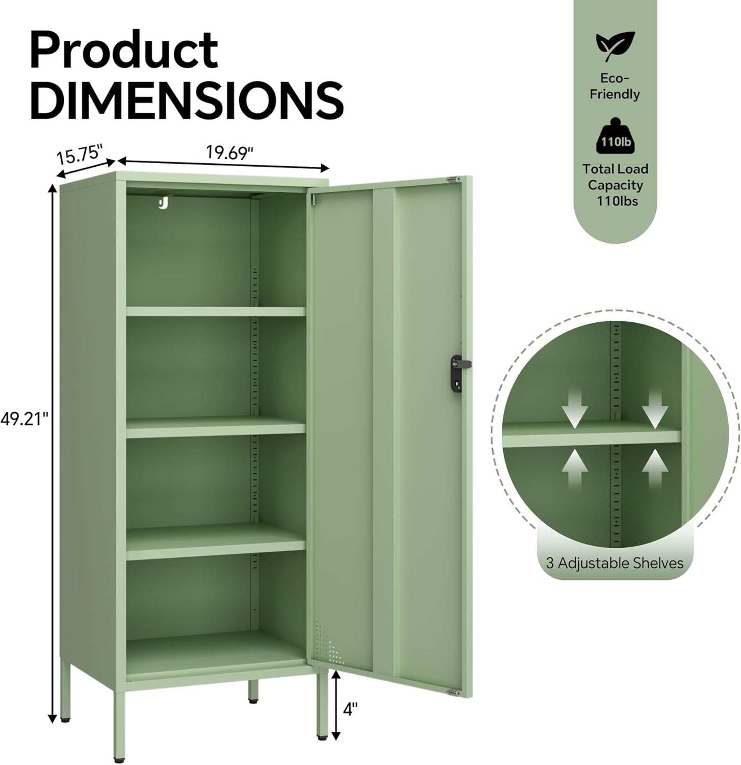 Steehoom Metal Locker Cabinet Lockable Bathroom Storage Cabinet Black 4 Tier Employee Lockers for Home, School, Office, Garage (Green, 19.69" D x 15.75" W x 49.21" H)