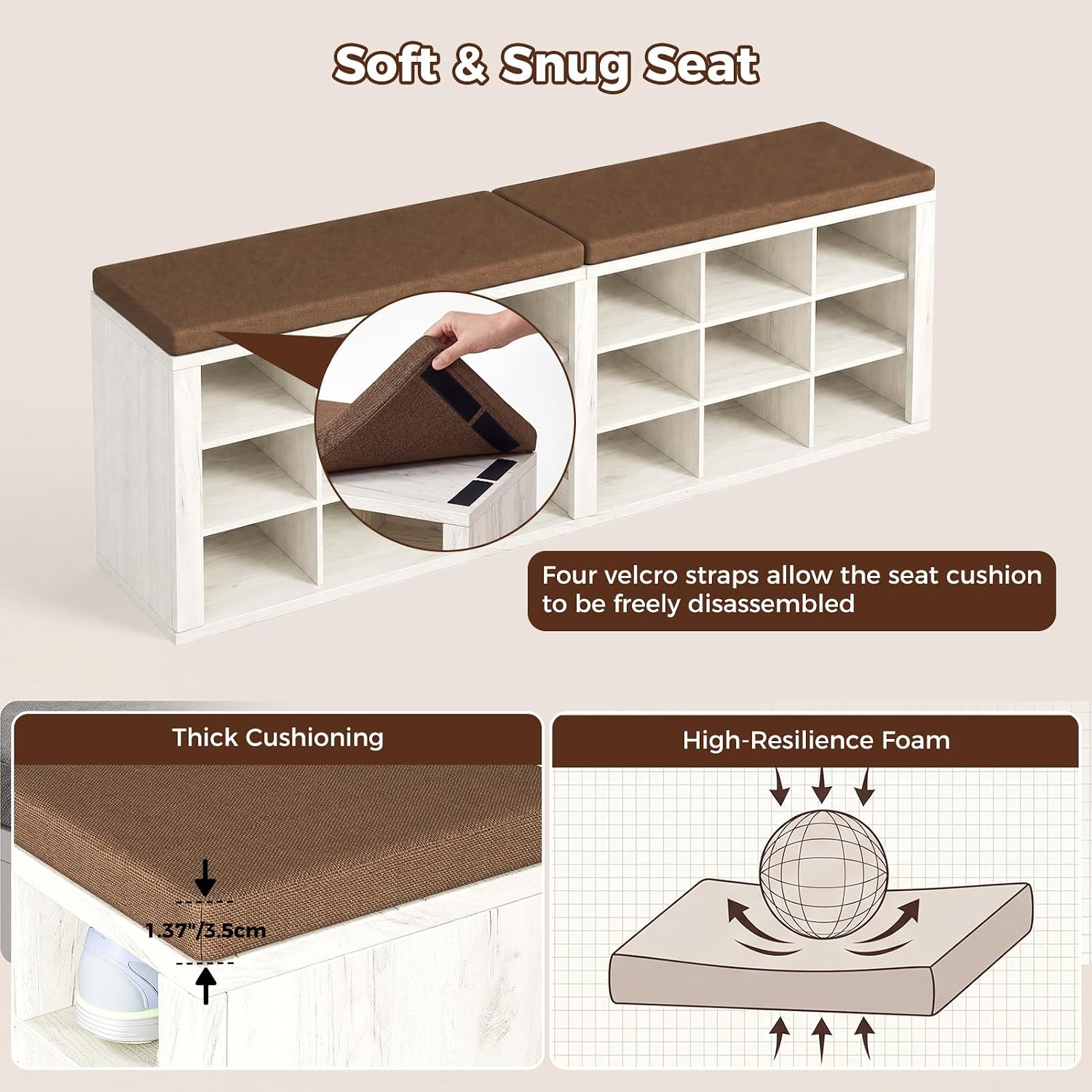 ITEFDTUTNE Entryway Bench with Shoe Storage, 59" Wood Shoe Storage Bench with Cushion (18 Cubbies) for Hallway Living Room Bedroom